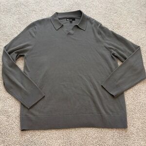 The Commons Polo Sweater Mens L Gray Merino‎ Wool Soft Business Casual